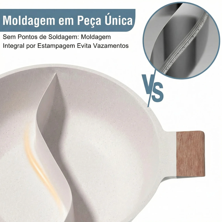 Panela Dupla Divisória Antiaderente + Kit Utensílios em Silicone