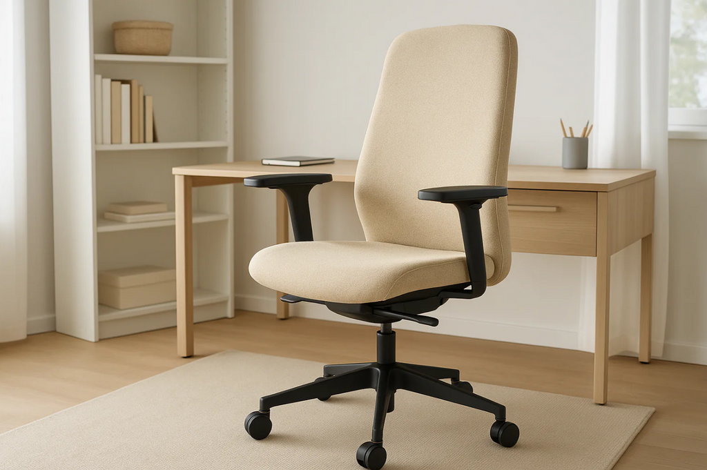 Cadeira de Escritório Ergonômica Tecido Bege com Rodízios