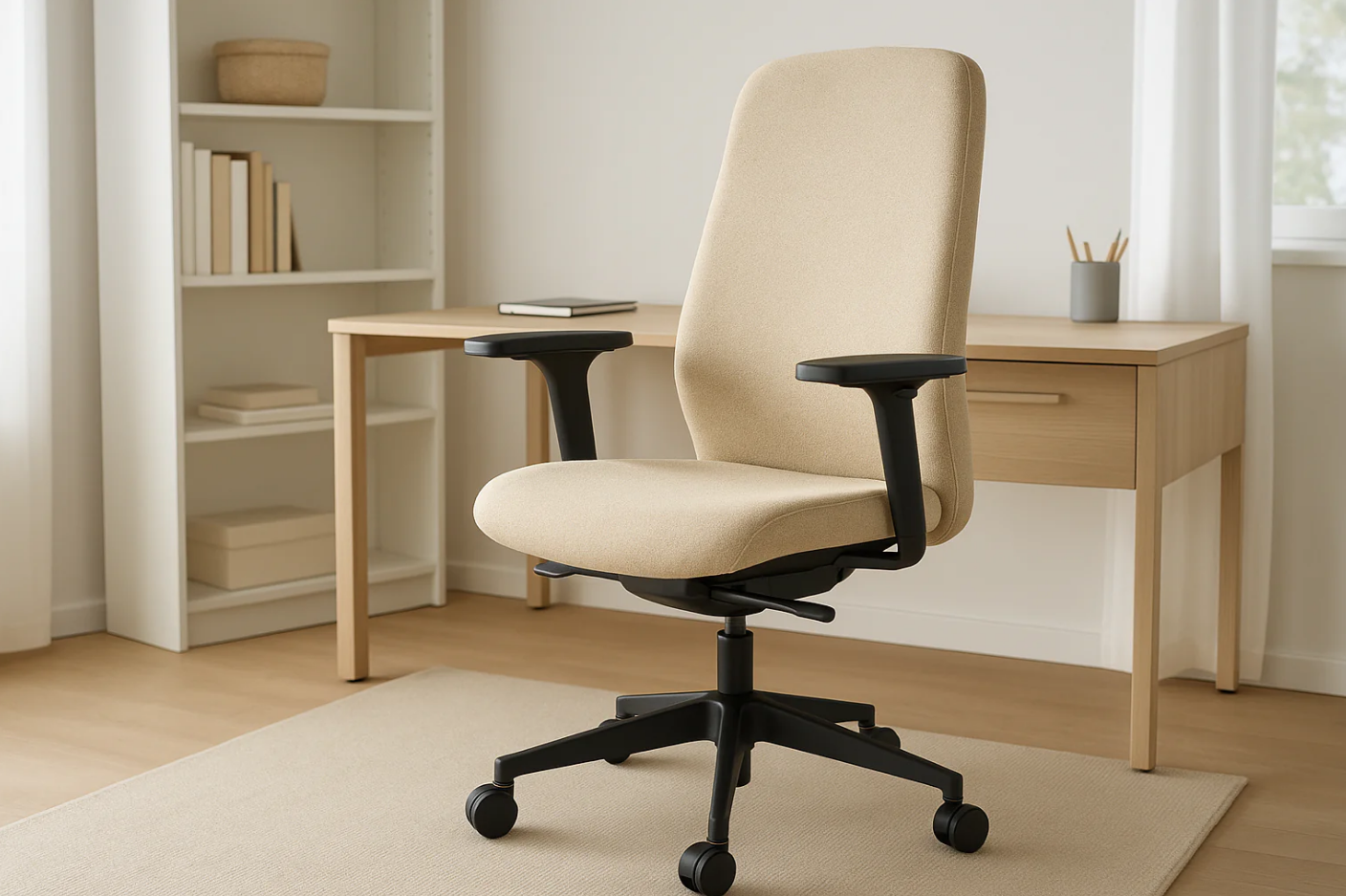 Cadeira de Escritório Ergonômica Tecido Bege com Rodízios