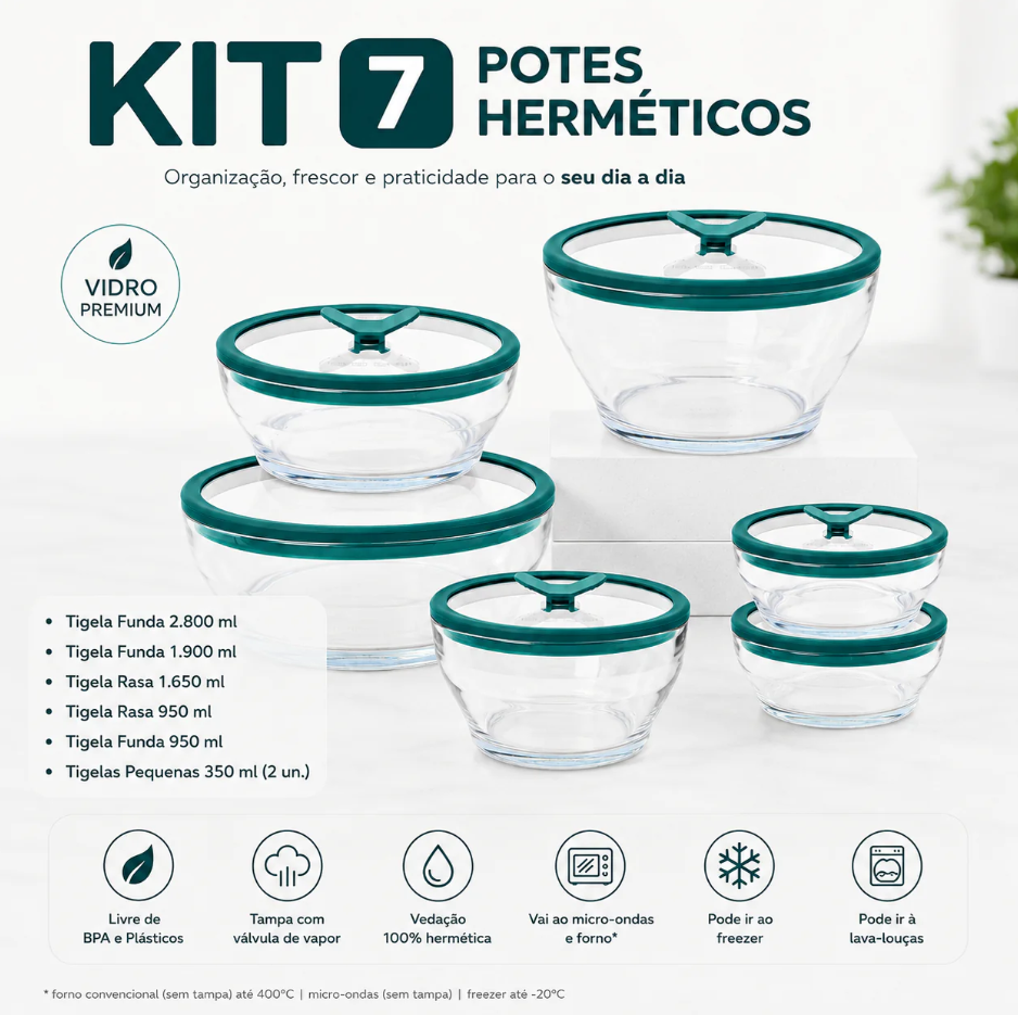 Potes Herméticos de Vidro 7 Peças