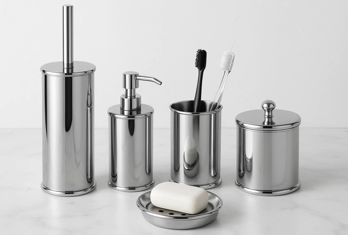 Conjunto 5 Acessórios Banheiro Chrome - Kit Completo