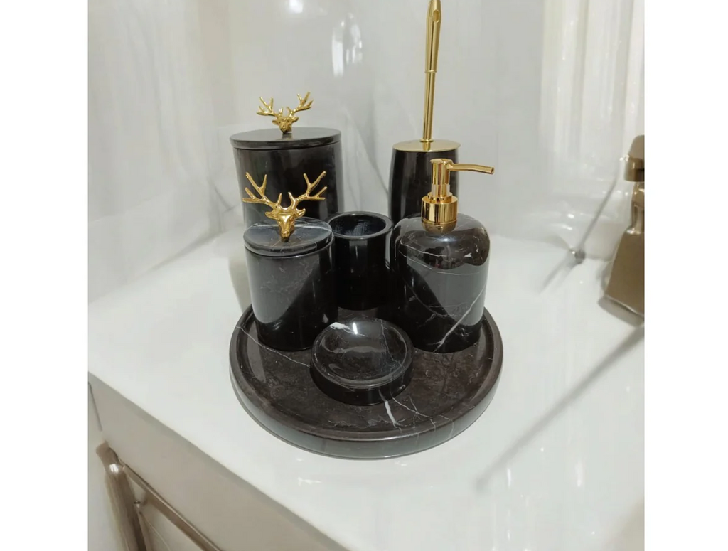 Conjunto de banheiro turco clássico com 7 peças em mármore preto