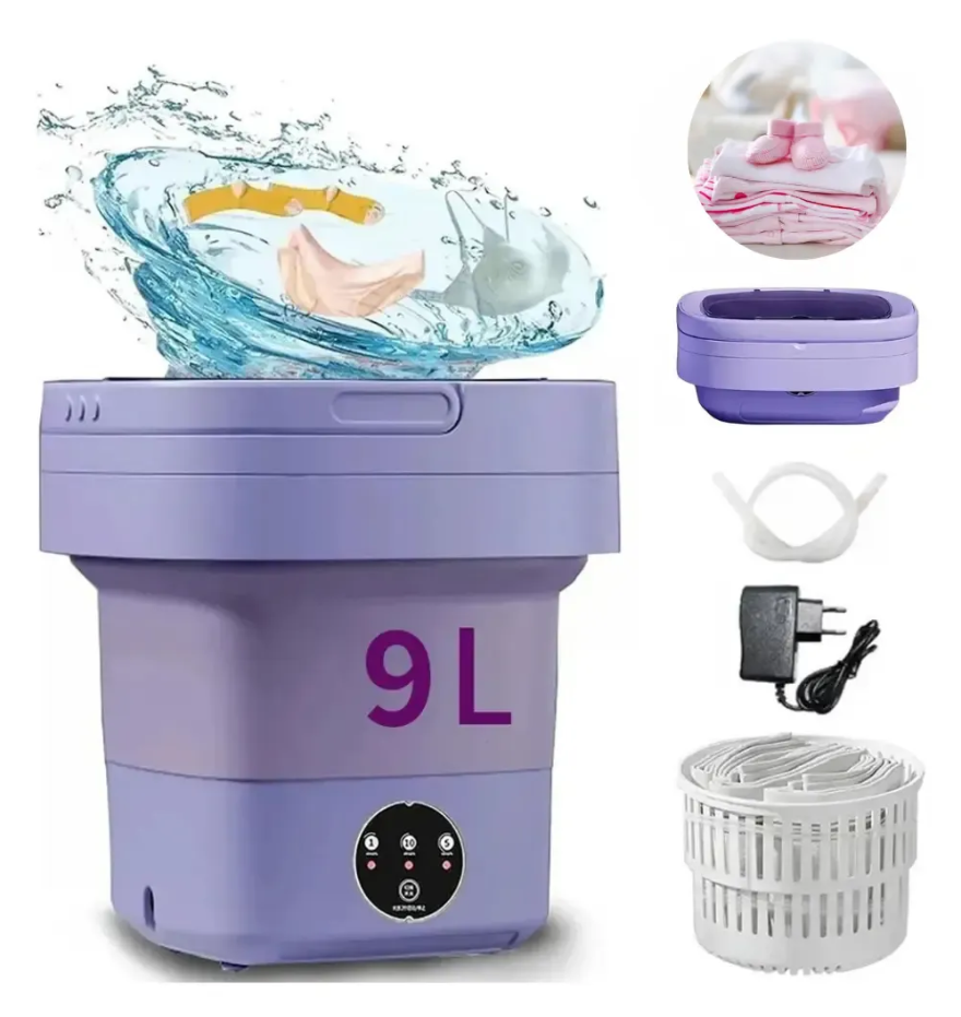 Mini Máquina Lavar Roupas Balde Lavadora Dobrável Portátil