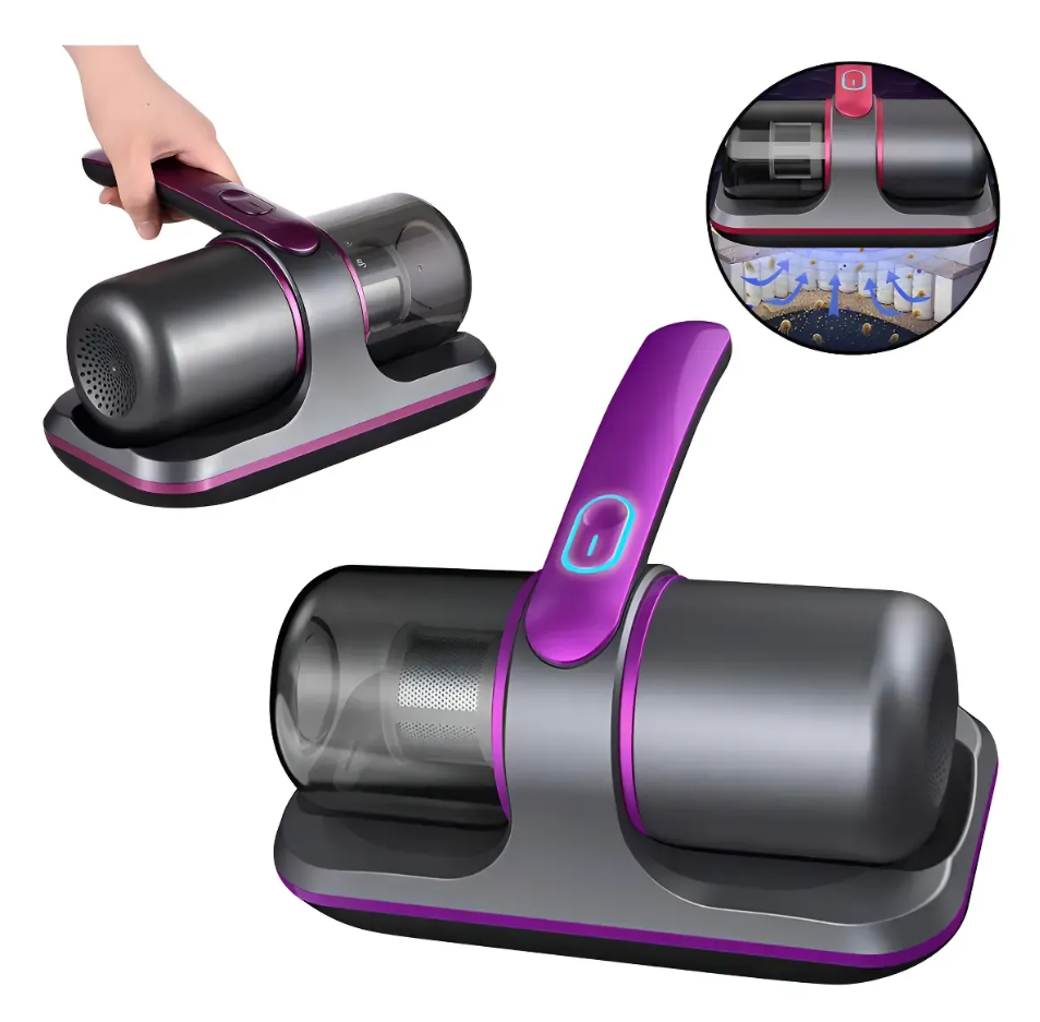 Aspirador Anti Ácaro Portátil Sem Fio Com Luz Uv Filtragem Cor Cinza/roxo