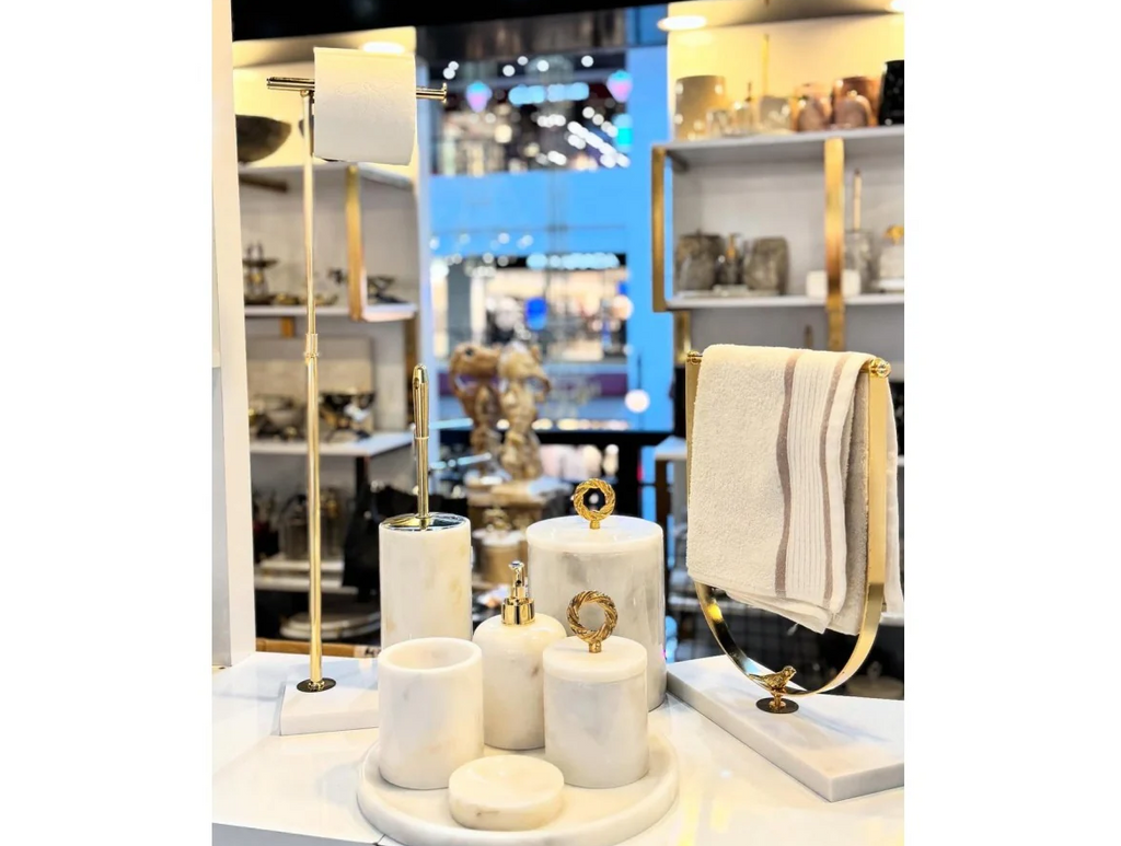 Conjunto de banheiro turco clássico com 9 peças em mármore Branco