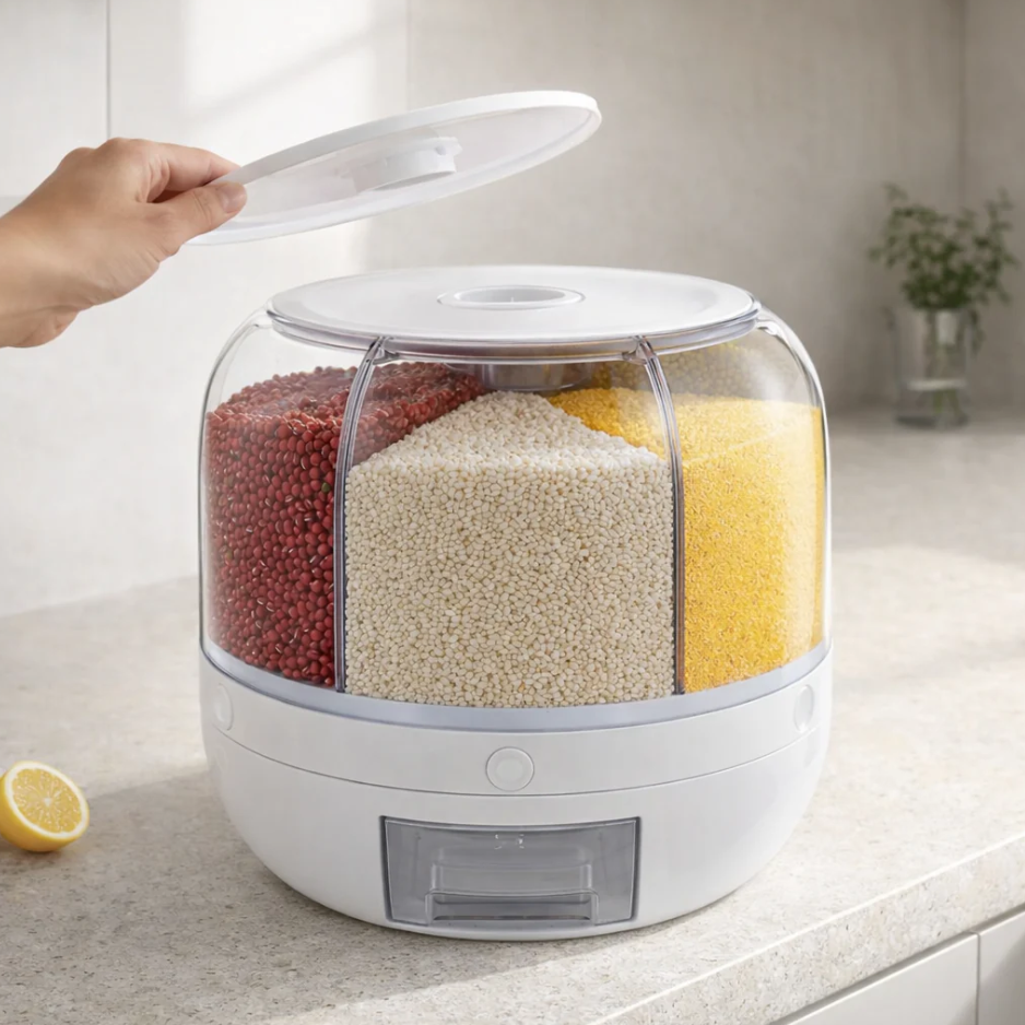 Dispenser de Cereais Giratório 6 Divisórias | Porta Grãos Organizador de Cozinha