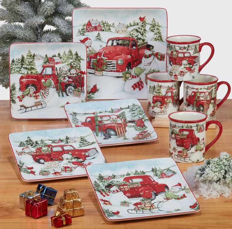 Conjunto Louças porcelana Estampa de Natal 16 peças - Serviço para 04 Pessoas