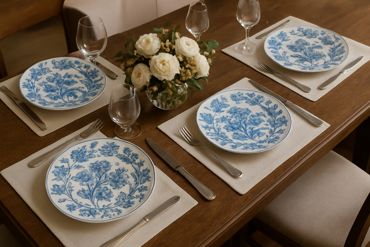 Conjunto 6 Pratos Decorativos Botânicos Azul - Cerâmica Artística
