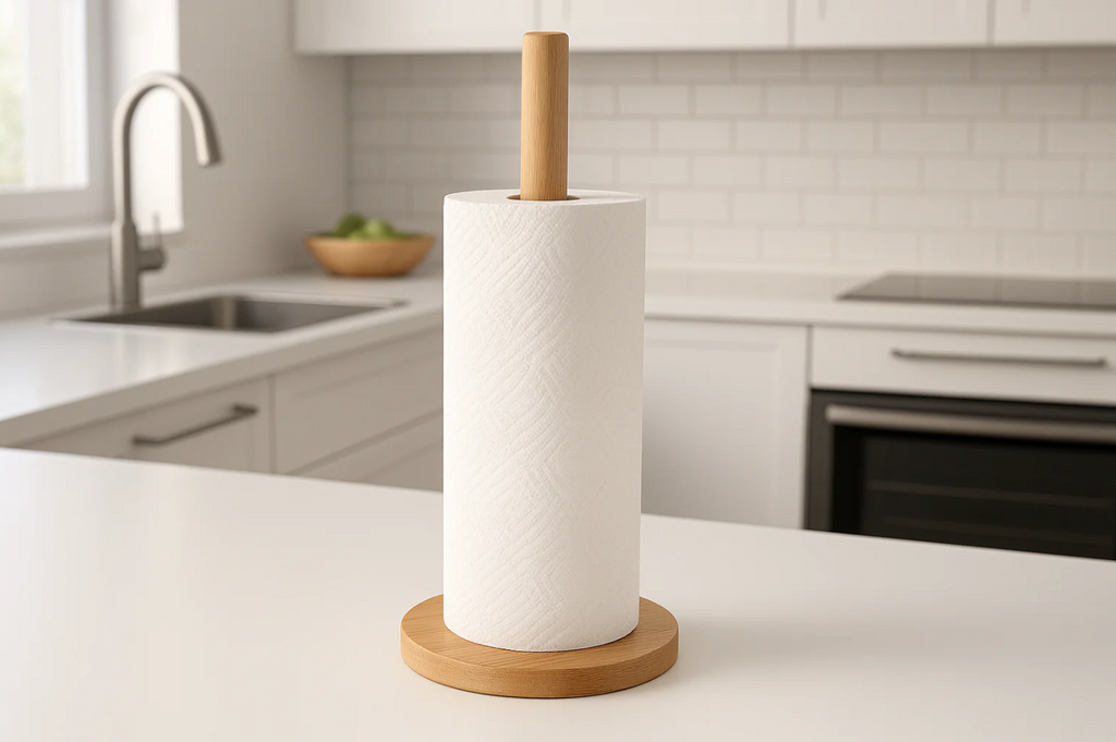Suporte para Papel Toalha Bambu Vertical com Base Pesada 35cm