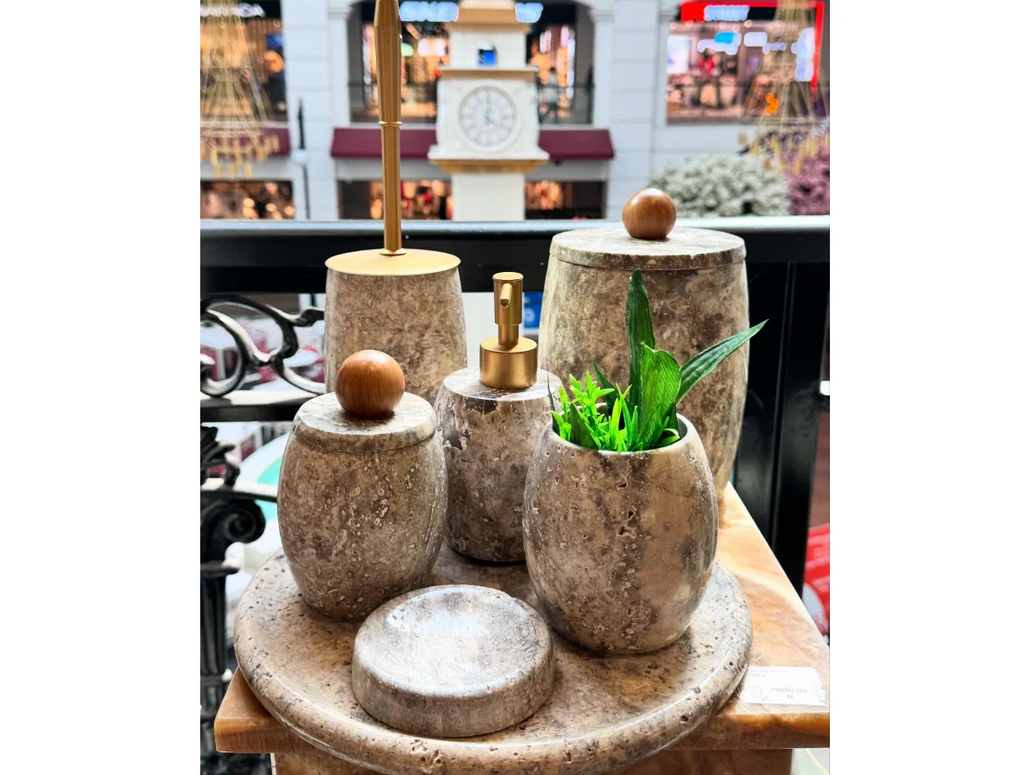 Conjunto de banheiro turco com 7 peças em travertino prateado