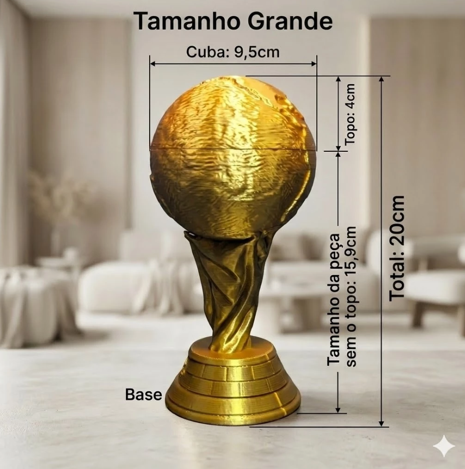 Porta Petiscos Troféu Copa do Mundo 2026 - Petisqueira Decorativa Gold - Decoração Brasil Para Balas, Doces e Petiscos