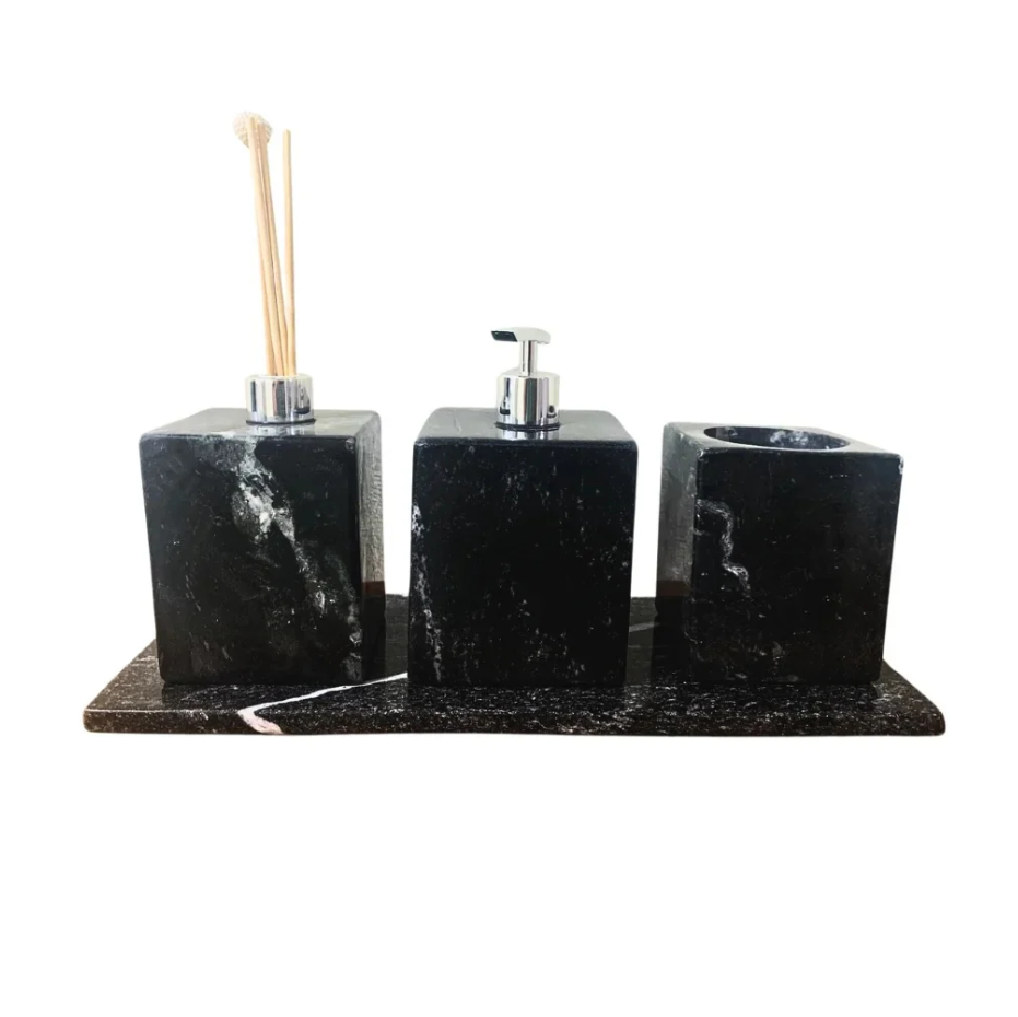 Kit Acessório para Banheiro em Mármore Preto Exótico - Luxo Natural