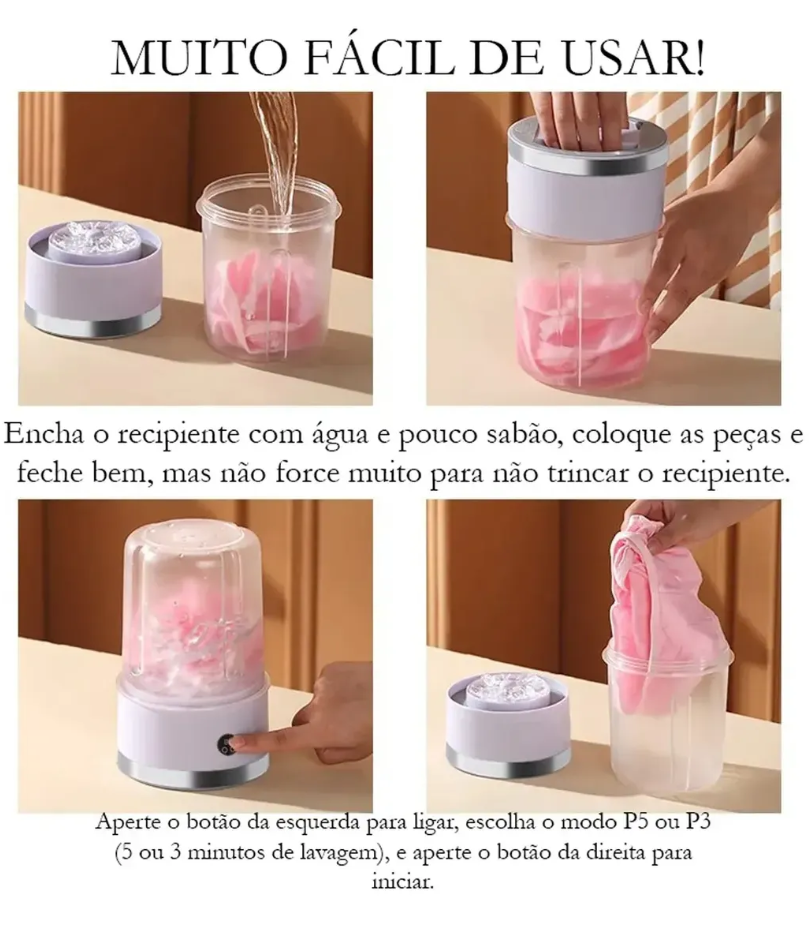 Mini Lava Roupas com Carregamento Usb Portátil aprova de água