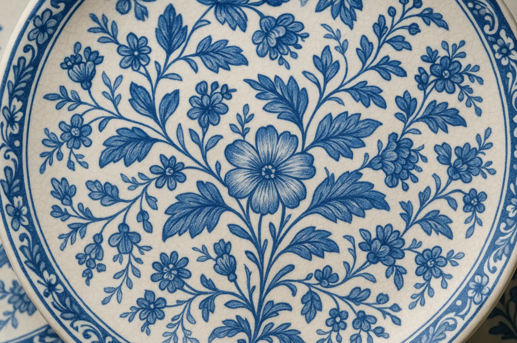 Conjunto 6 Pratos Decorativos Botânicos Azul - Cerâmica Artística