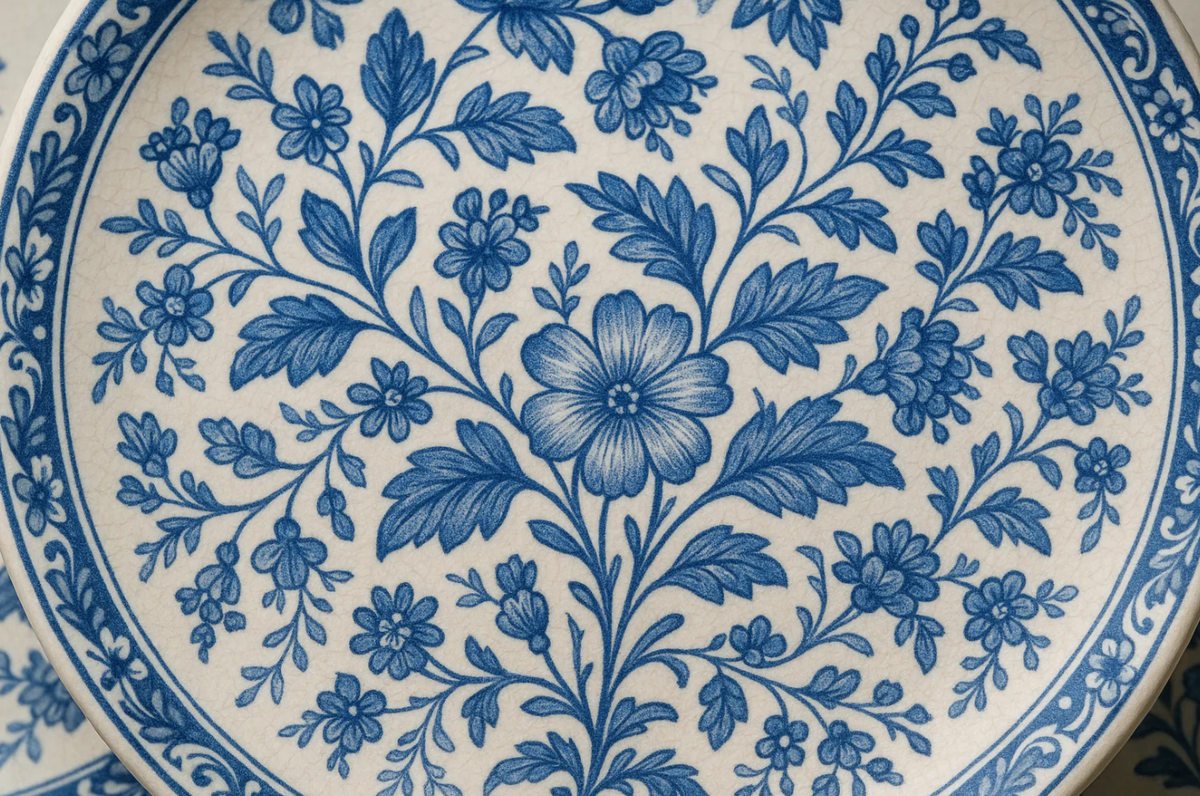 Conjunto 6 Pratos Decorativos Botânicos Azul - Cerâmica Artística