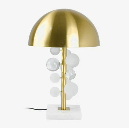 Abajur esferas em metal com base em mármore dourado Bivolt 59x34 cm