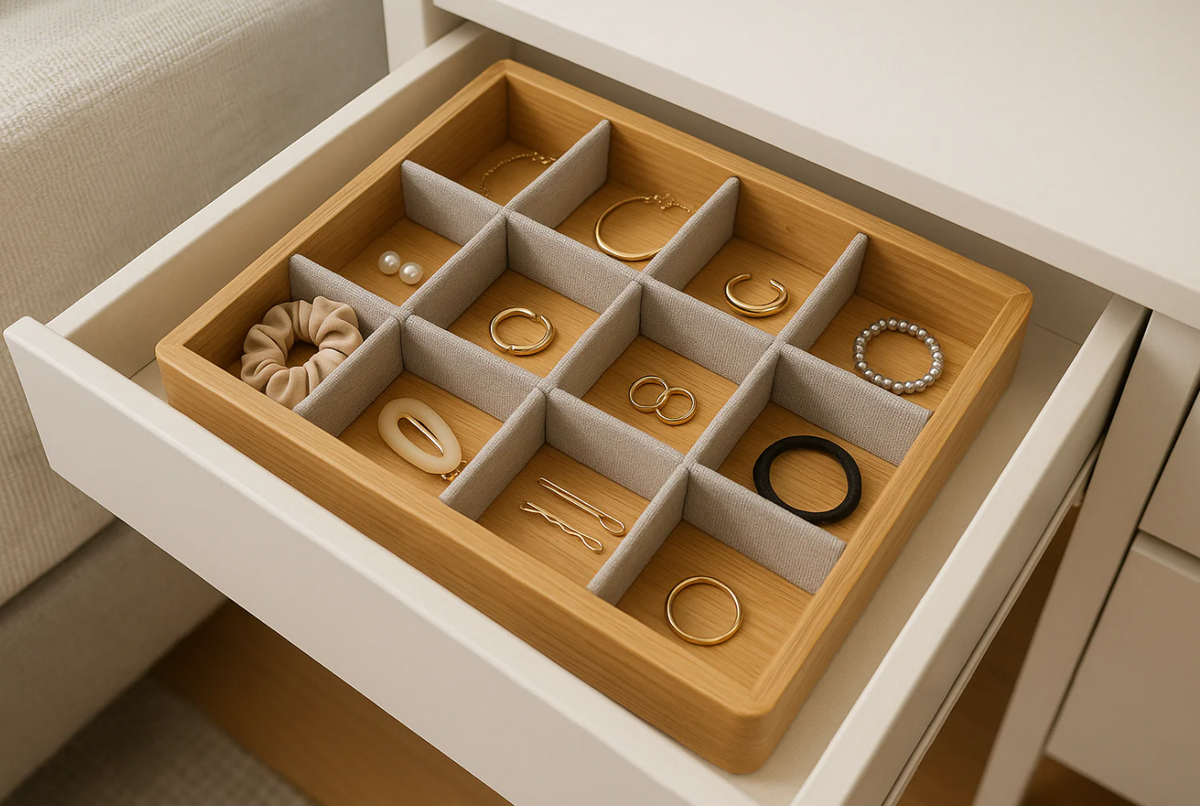 Organizador de Gaveta Bambu com 8 Divisórias Ajustáveis 32x24cm