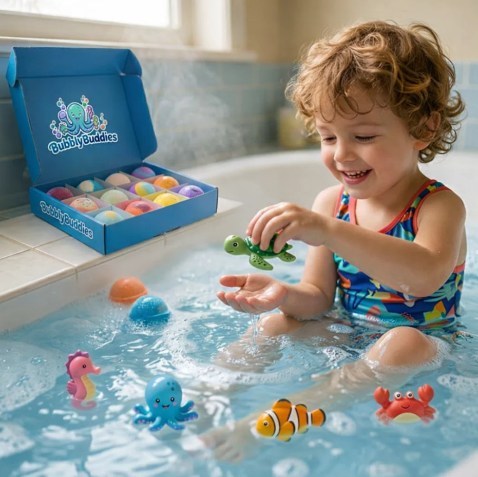 Kit 12 Bombas de Banho Surpresa do Oceano com Brinquedo Escondido