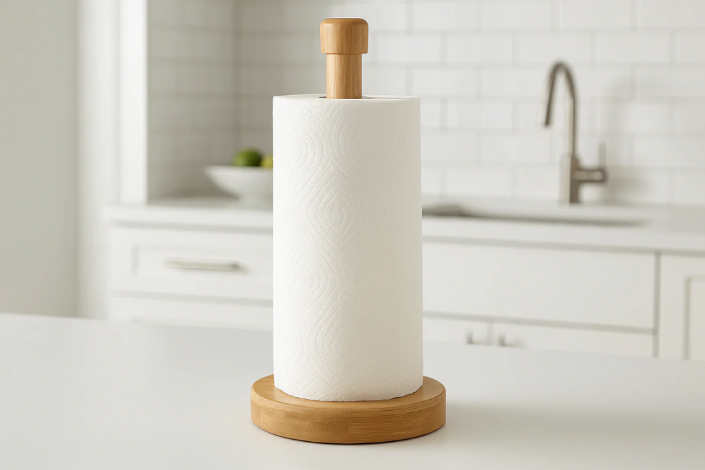 Suporte para Papel Toalha Bambu Vertical com Base Pesada 35cm