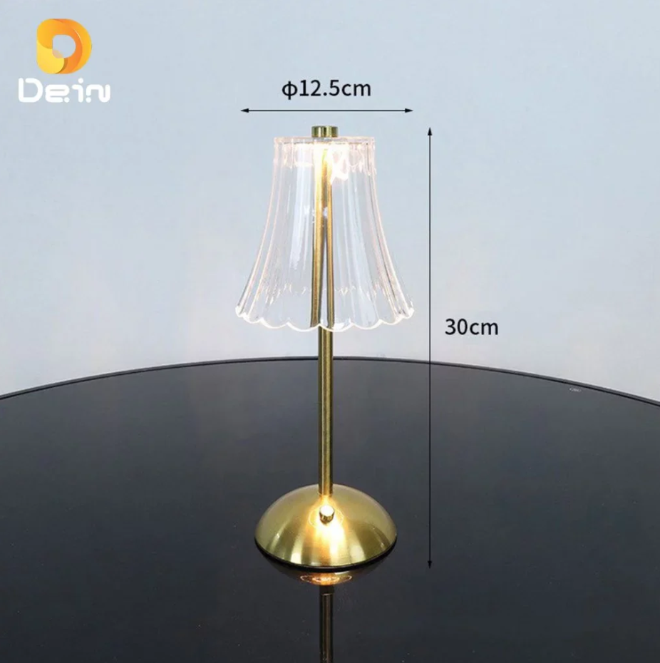 Luminária Retrô de Mesa LED Recarregável com Cúpula Transparente e Controle por Toque Dourada
