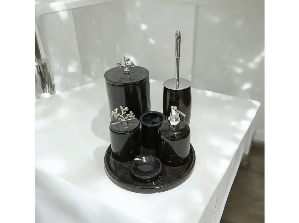 Conjunto de banheiro turco clássico com 7 peças em mármore preto