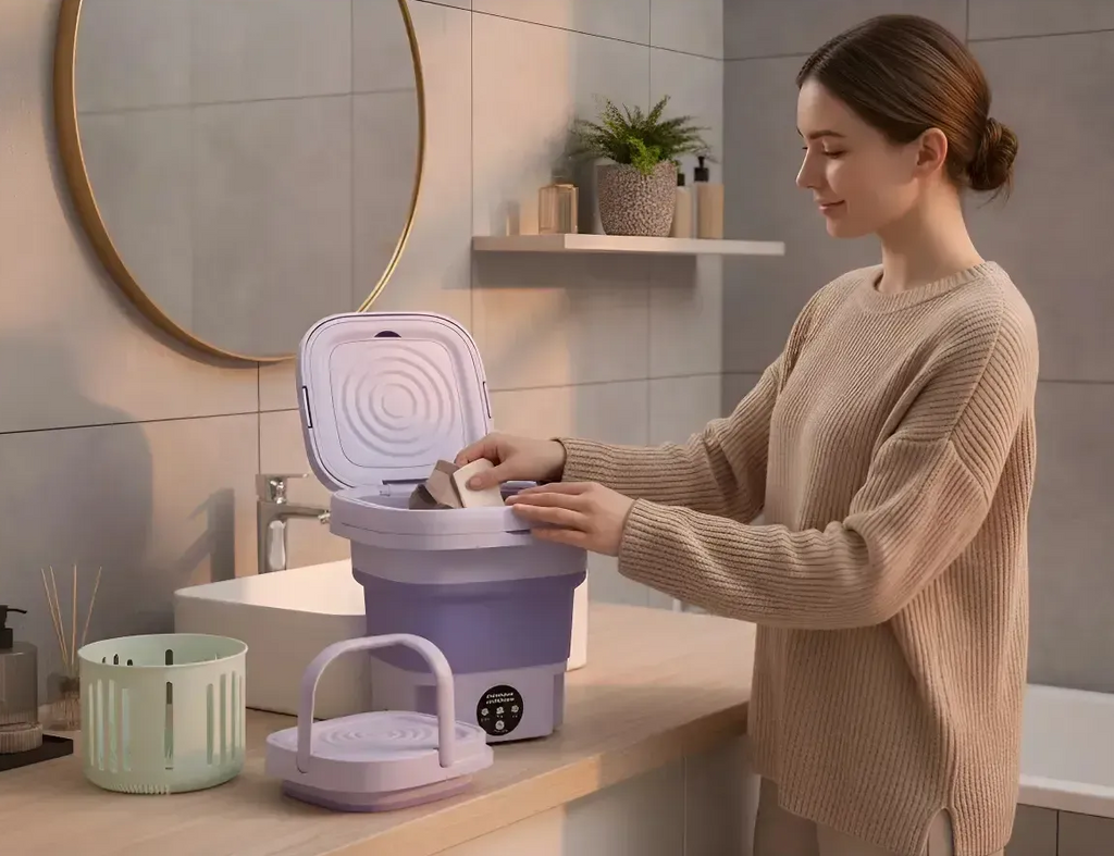 Mini Máquina Lavar Roupas Balde Lavadora Dobrável Portátil