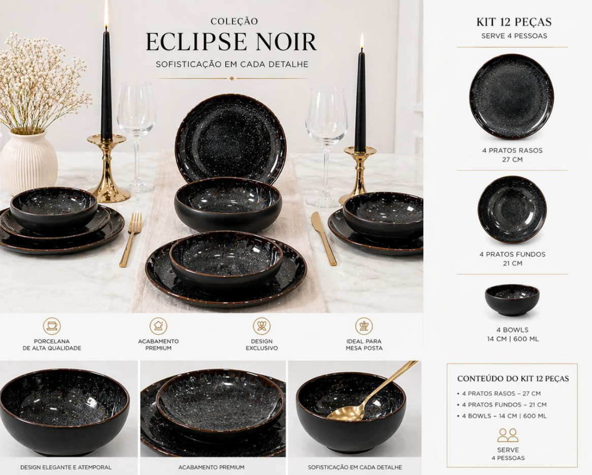 Kit 12 peças coleção Eclipse noir