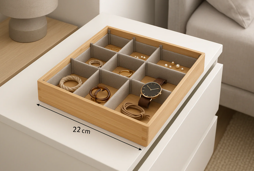 Organizador de Gaveta Bambu com 8 Divisórias Ajustáveis 32x24cm