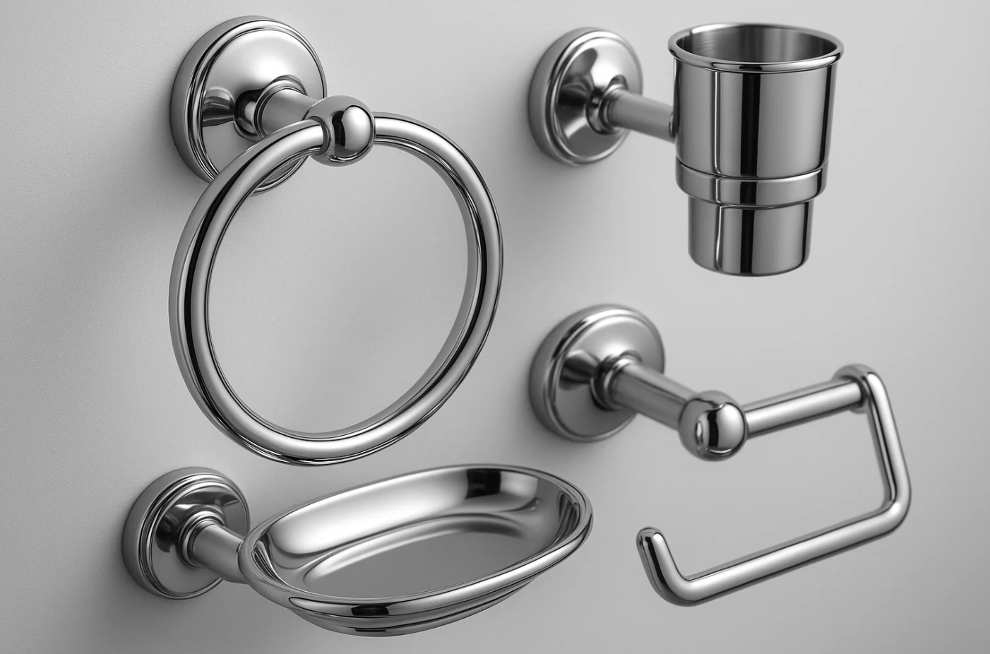 Conjunto 5 Acessórios Banheiro Chrome - Kit Completo