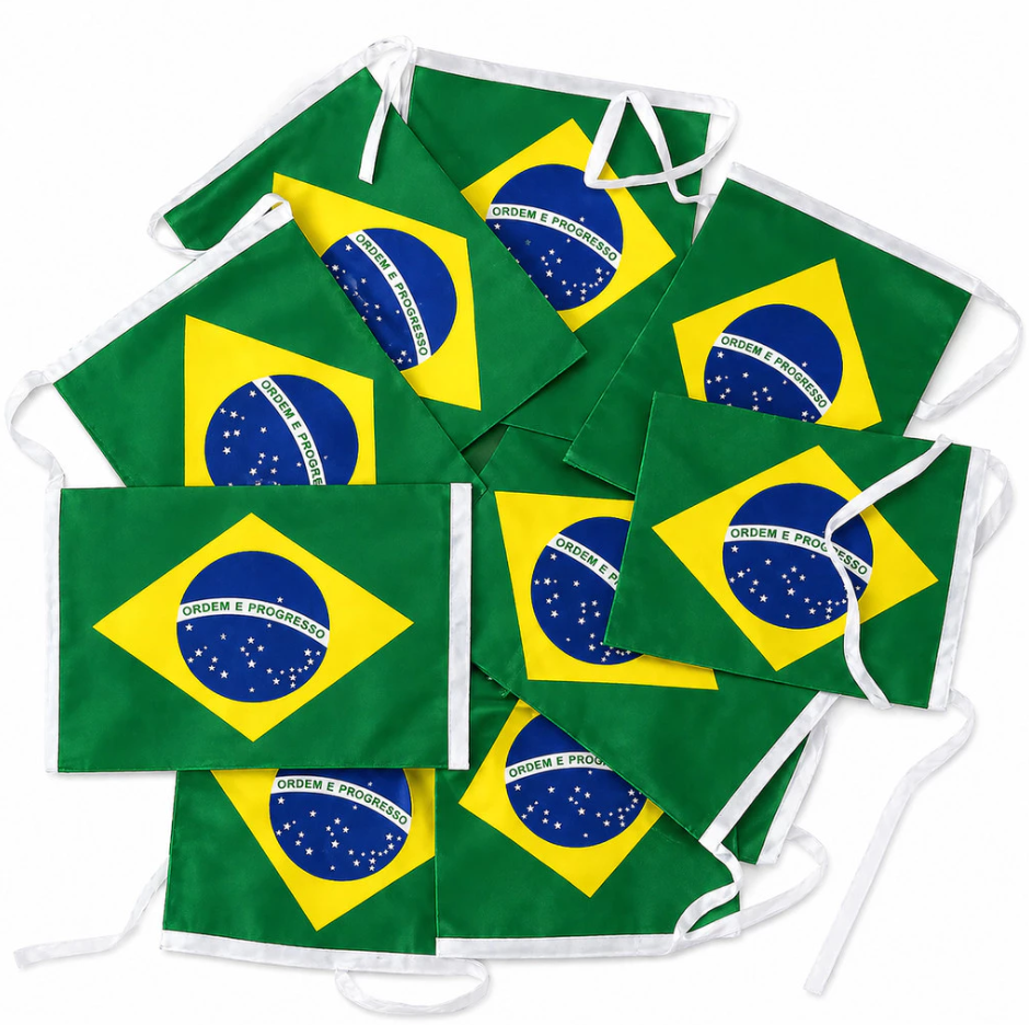 Bandeirinhas do Brasil Decoração Copa do Mundo 2026 Varal de Bandeiras Plástico