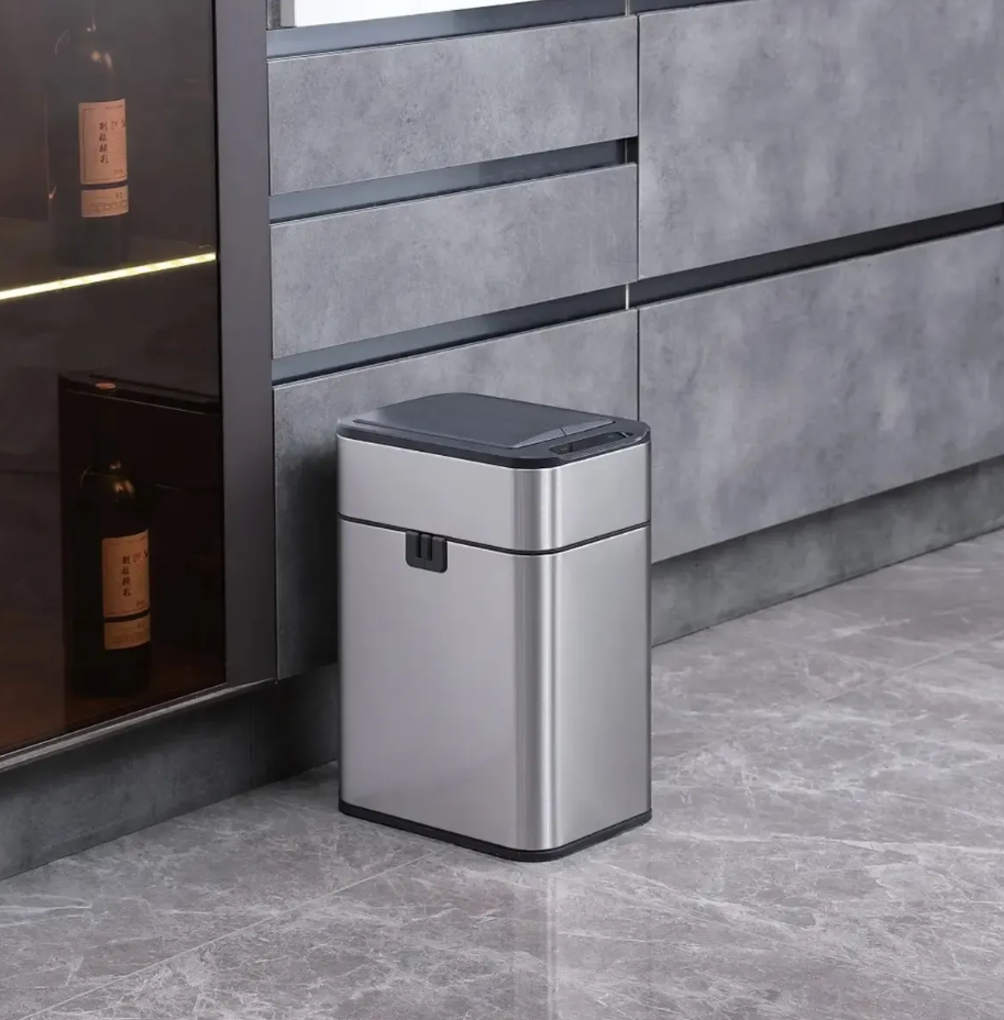 Lixeira Automática SensorClean 50L™  Tampa Dupla com Sensor, Inox Premium e Alta Capacidade