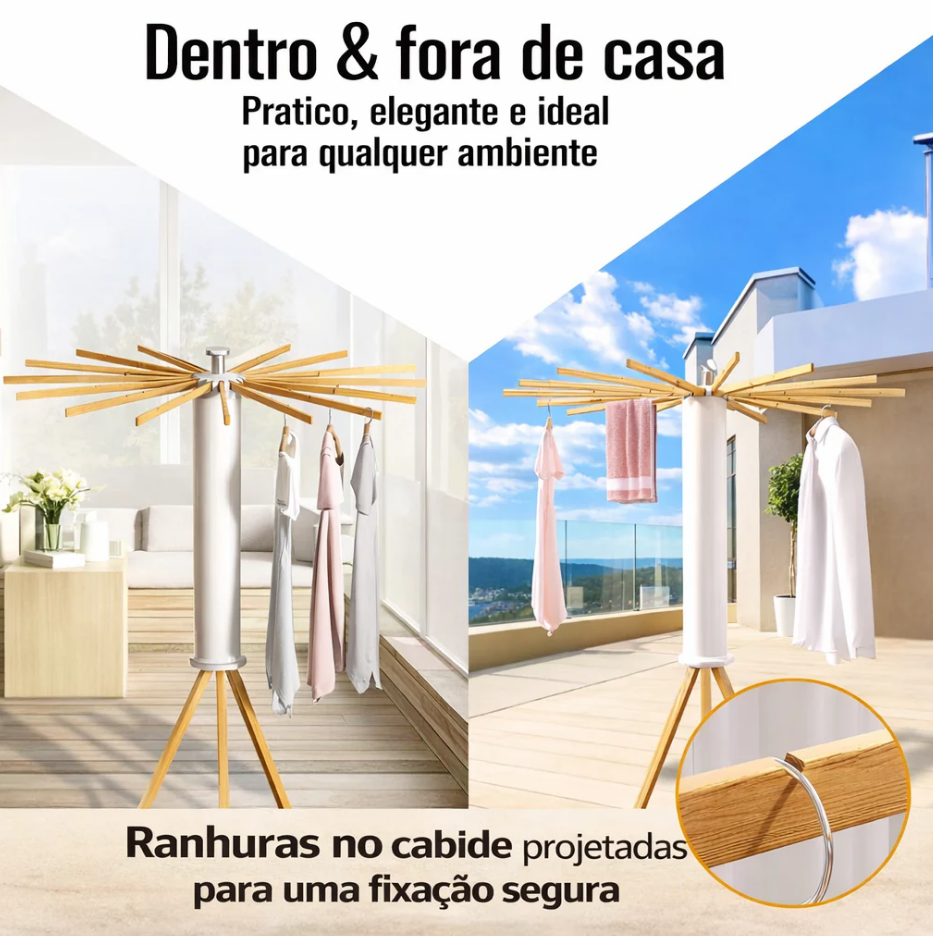 Varal Dobrável Portátil De Chão Redondo Pratico 360° Com 16 Hastes