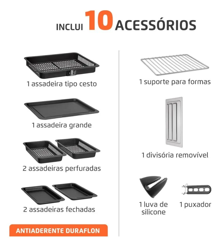 Air Fryer Forno 25L French Door Mondial Preto/Inox 2000W - AFDO-25L-FD
