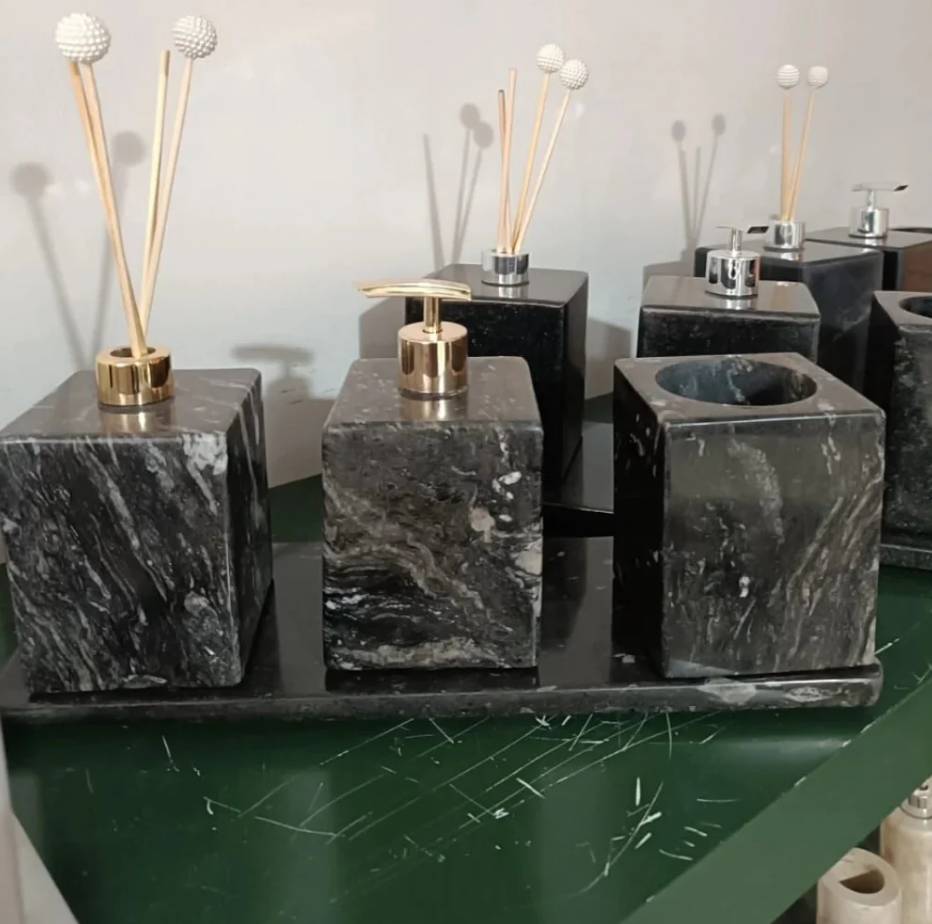 Kit Acessório para Banheiro em Mármore Preto Exótico - Luxo Natural
