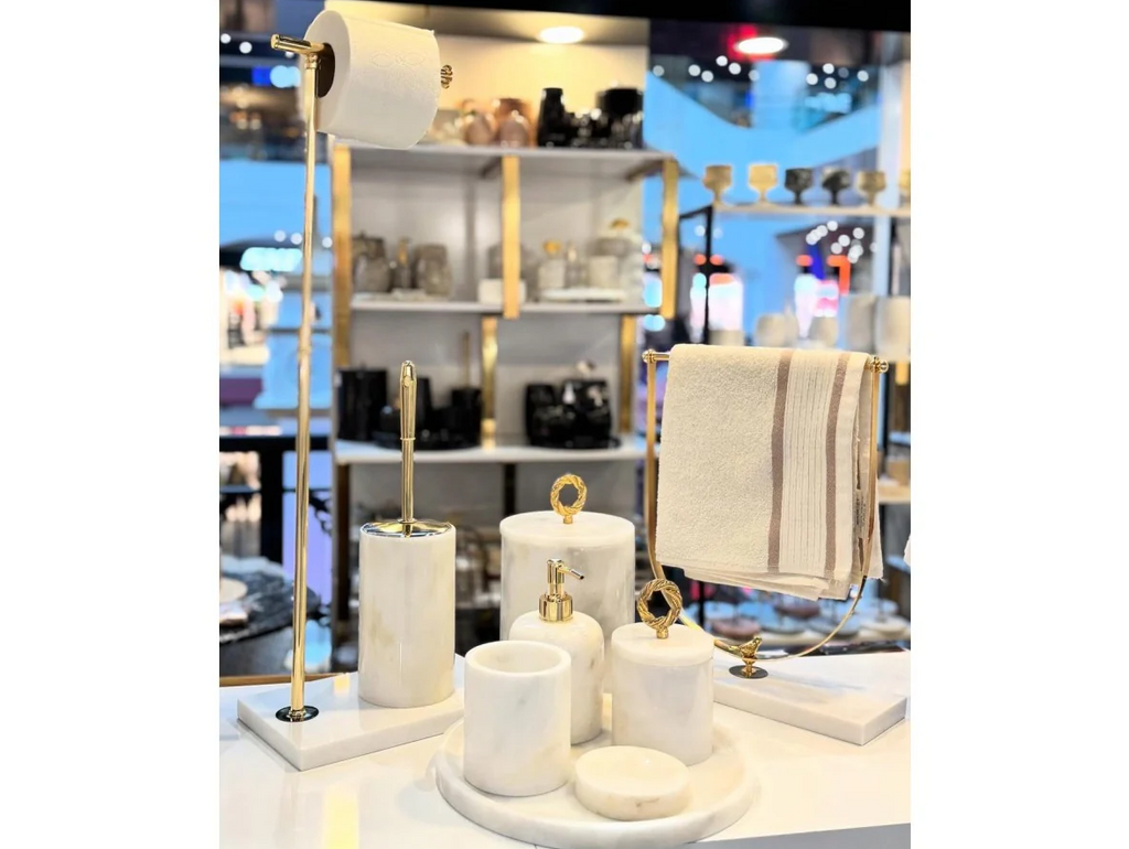 Conjunto de banheiro turco clássico com 9 peças em mármore Branco