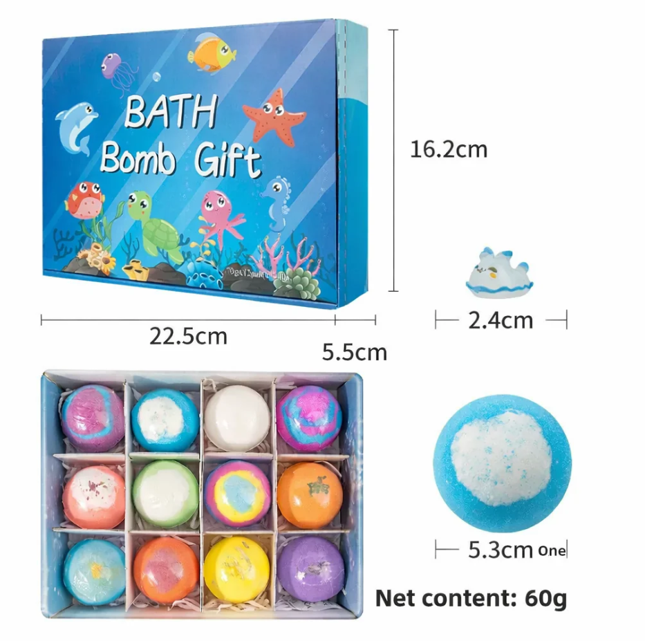 Kit 12 Bombas de Banho Surpresa do Oceano com Brinquedo Escondido