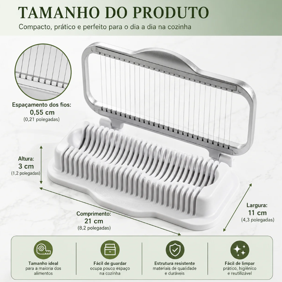 Fatiador Multiuso PremiumSlice™ | Corte Uniforme para Ovos, Frutas, Queijos e Alimentos Macios