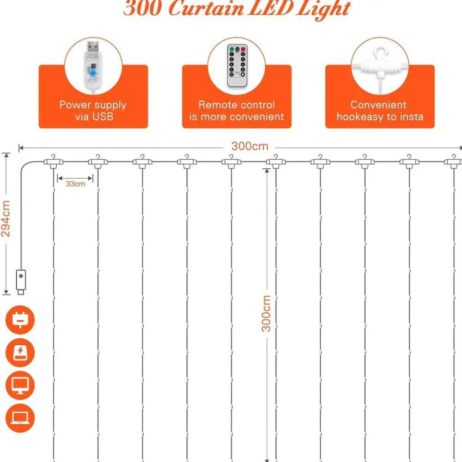 Cortina de Led Diversos 3x3 para o Natal