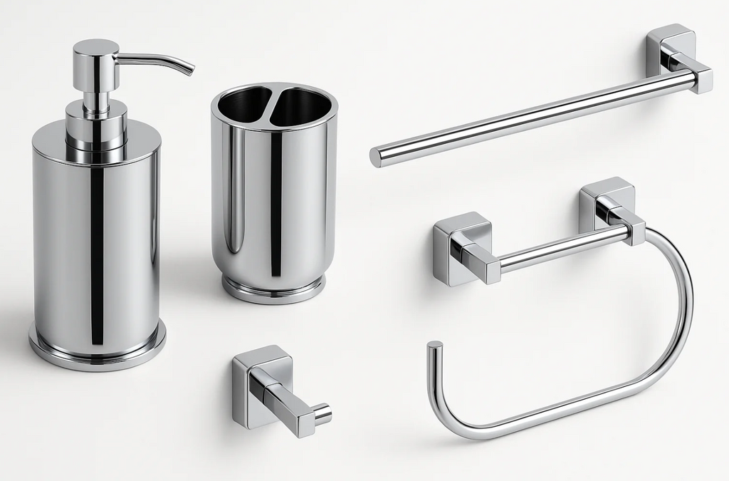 Conjunto 5 Acessórios Banheiro Chrome - Kit Completo