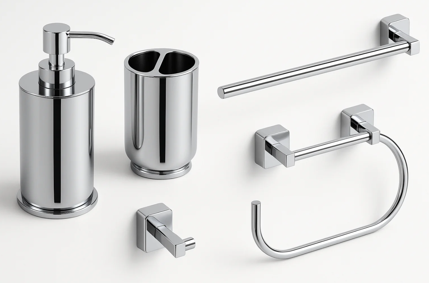 Conjunto 5 Acessórios Banheiro Chrome - Kit Completo