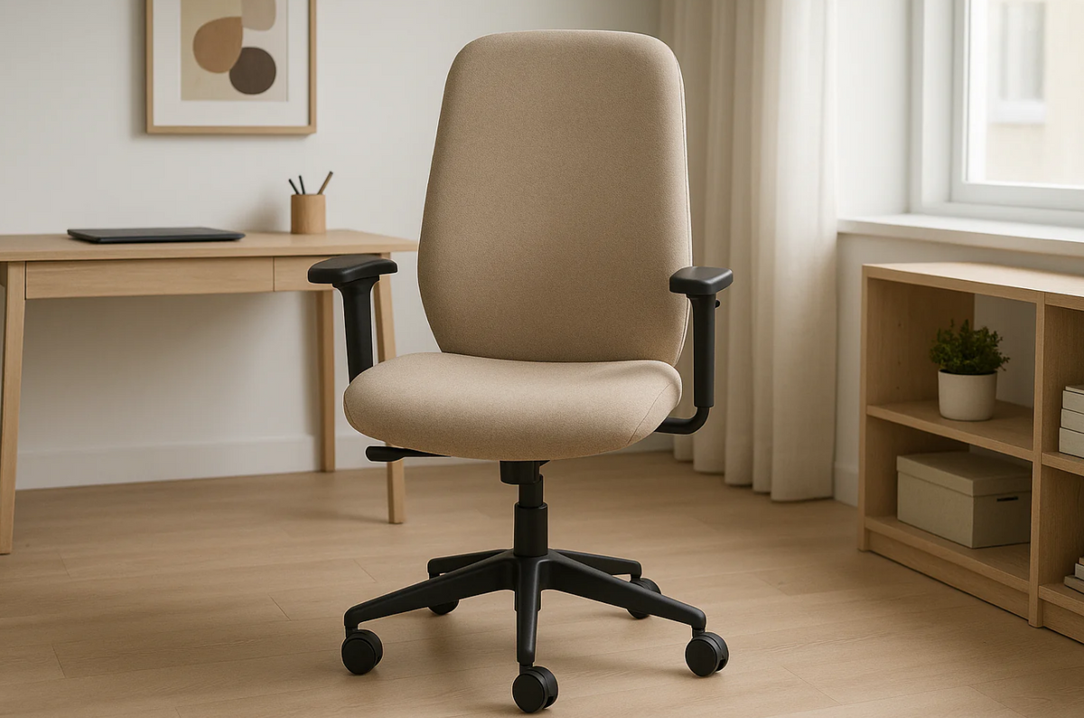 Cadeira de Escritório Ergonômica Tecido Bege com Rodízios