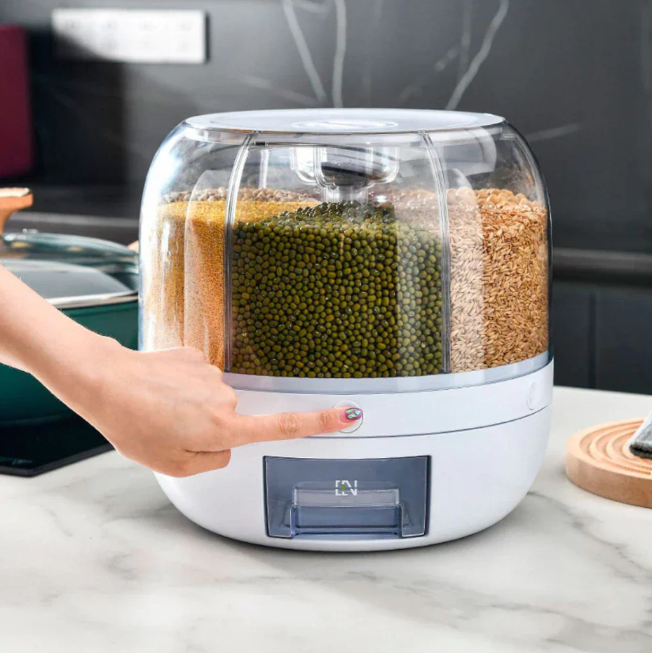 Dispenser de Cereais Giratório 6 Divisórias | Porta Grãos Organizador de Cozinha