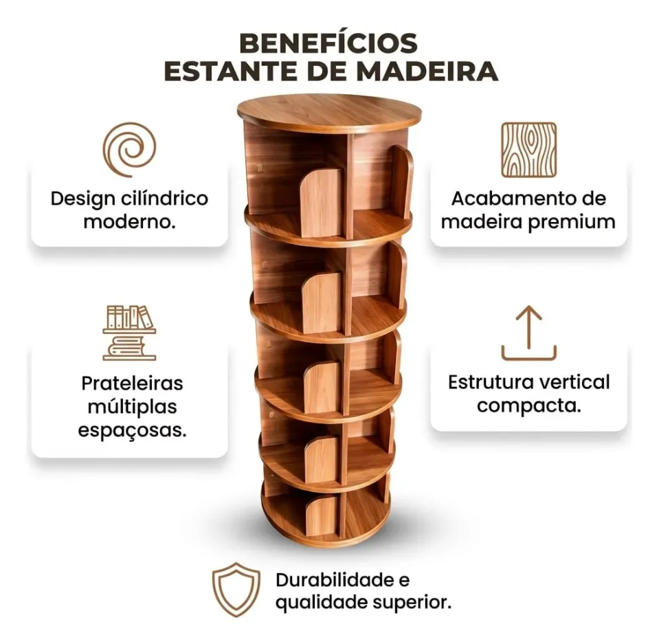 Estante Prateleira Giratória 360° para Livros