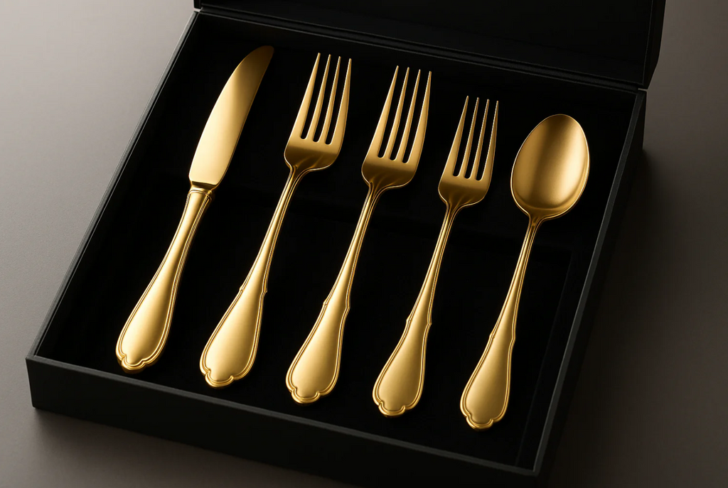 Conjunto Talheres Dourados Premium - 48 Peças Banhado Ouro