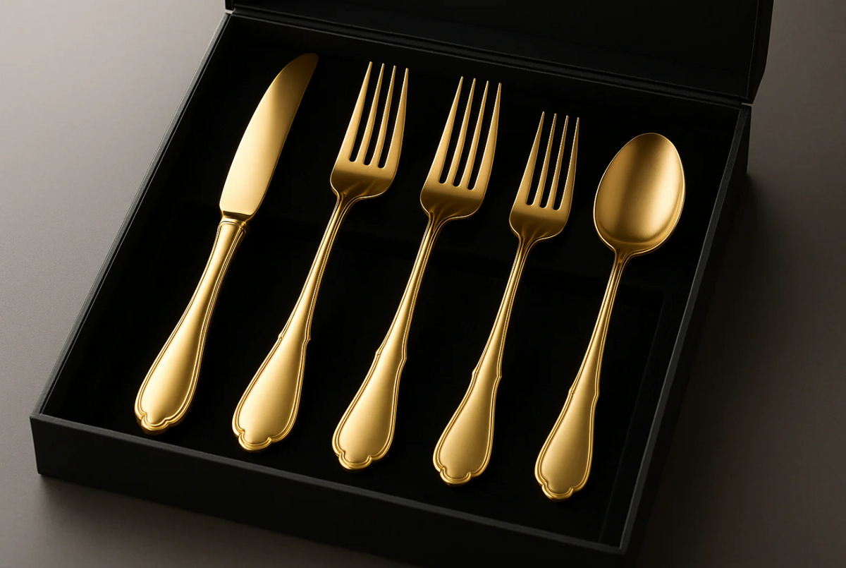 Conjunto Talheres Dourados Premium - 48 Peças Banhado Ouro