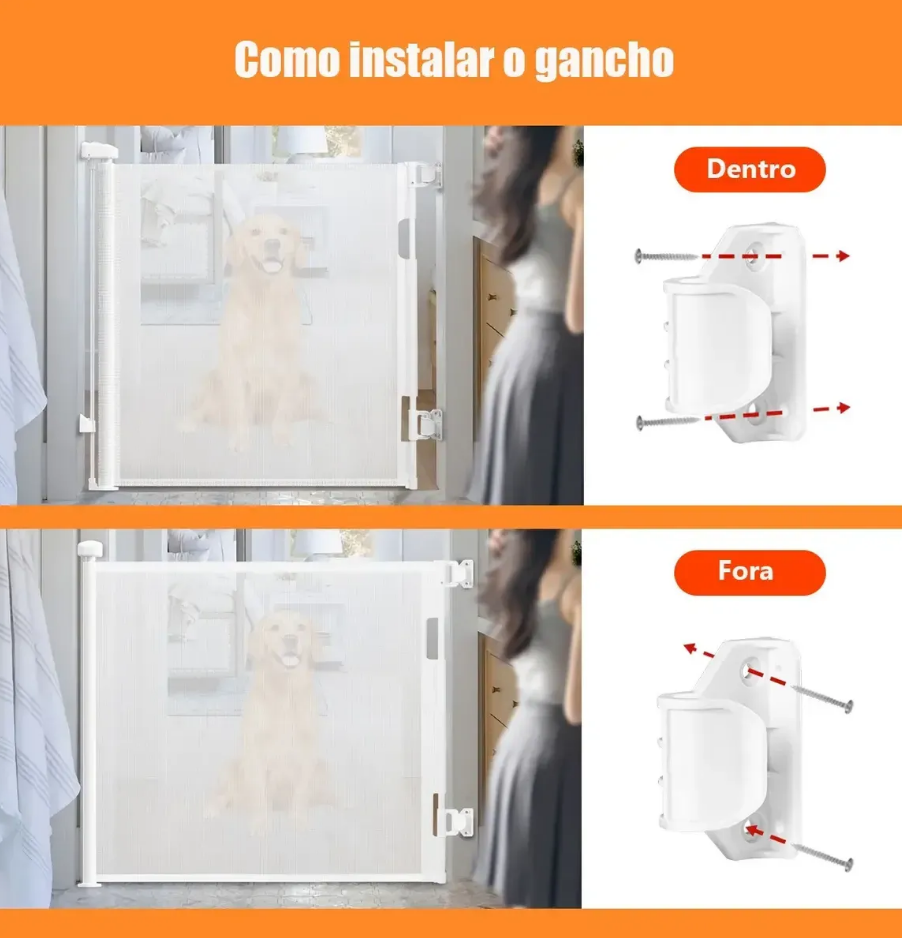 Portão Retrátil 140cm Tela Segurança Bebê Pet Cercadinho