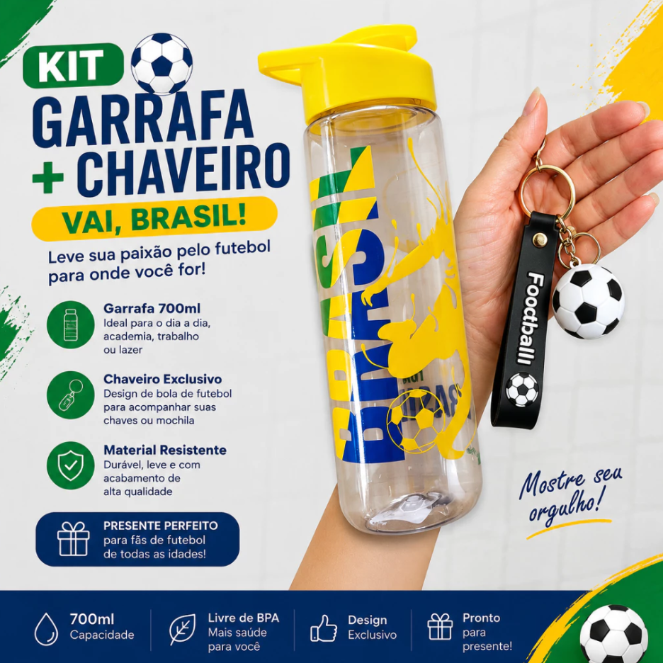 Garrafa Brasil Copa Do Mundo Garrafa De Água Brasil Seleção Brasileira Alça Copa Chaveiro Brasil Squeeze Brasil Oficial