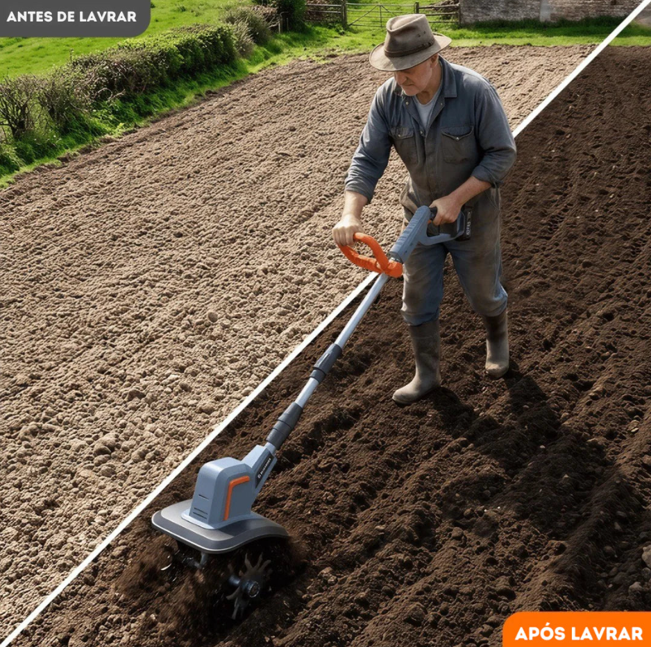 Cultivador Elétrico Terrox Sem Fio Com Lâminas de Aço Inoxidável e Bateria Dupla + BRINDE: Kit 10 Ferramentas