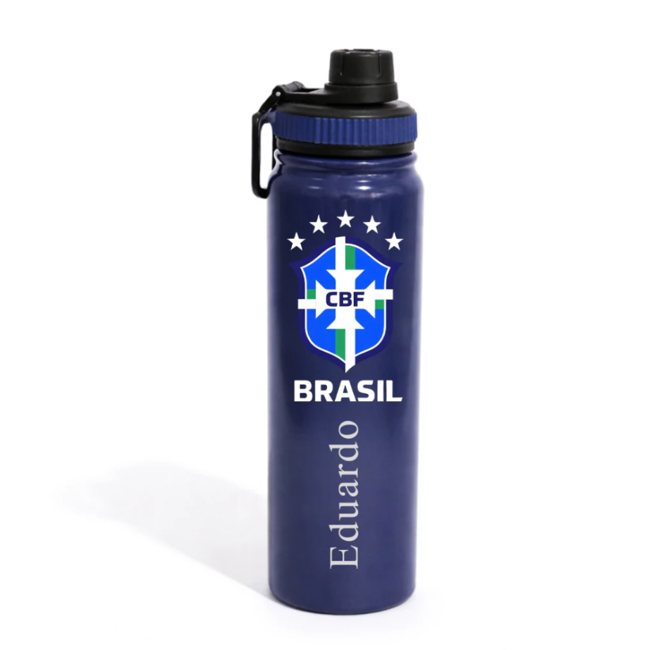 Garrafa Térmica Inox 800ml Personalizada BRASIL Copa - Presente Torcedor/Futebol Brasil
