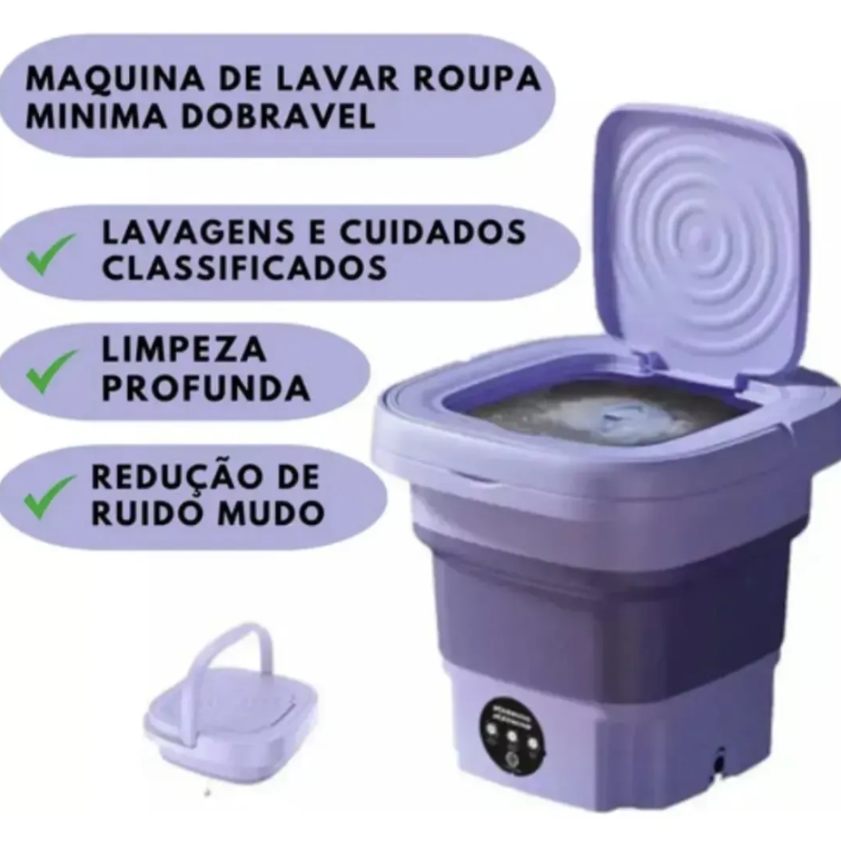 Mini Máquina Lavar Roupas Balde Lavadora Dobrável Portátil